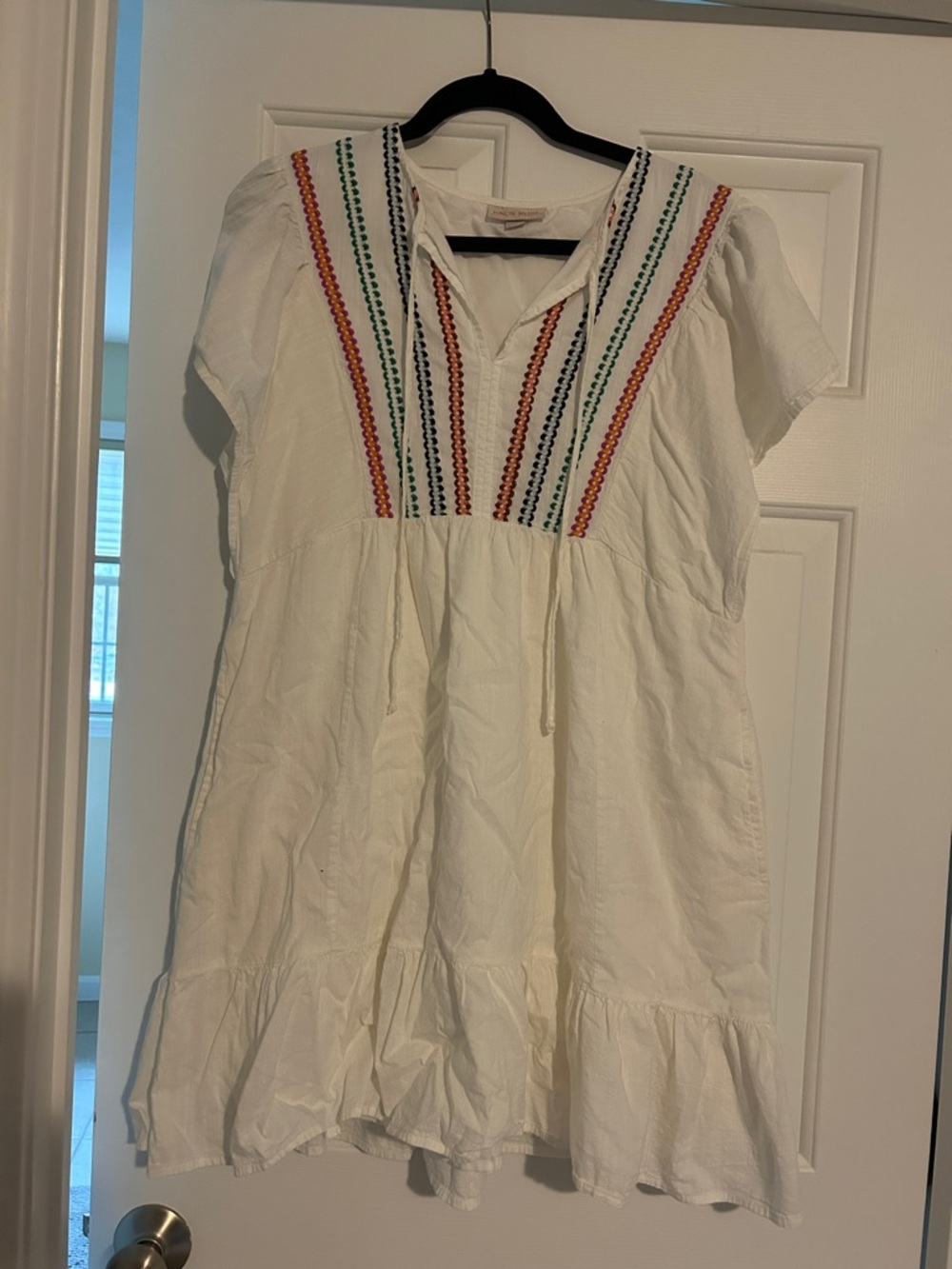 White Cotton Tunic Dress with Colorful Embroidery